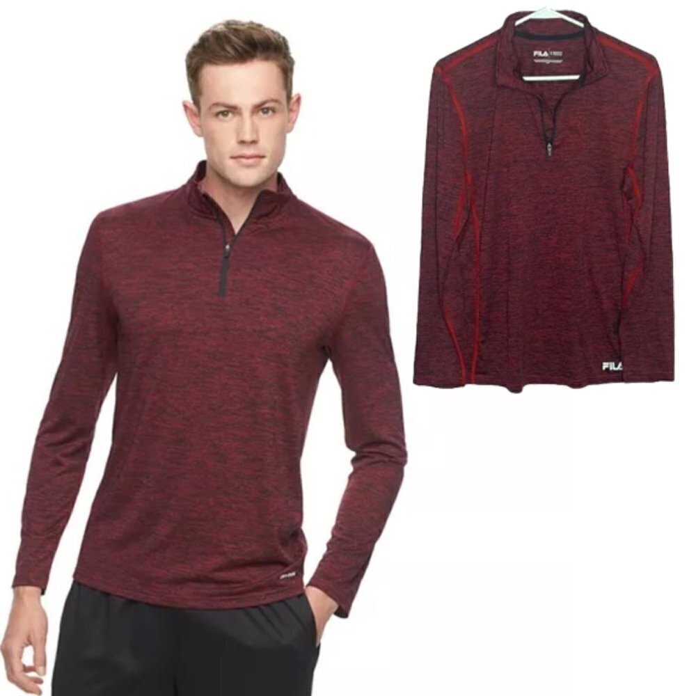 ❤️ 🆕 FILA Mens maroon Long Sleeve 1/4 zip up Small